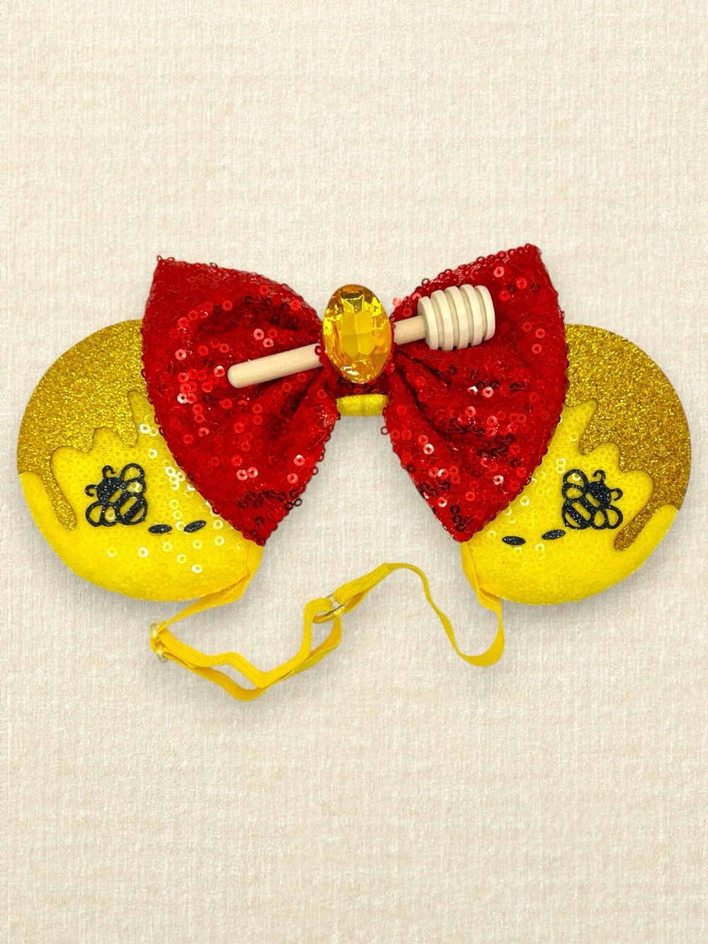 Elastic Yellow Sequin Winnie the Pooh Minnie Ears | Disney-Inspired Mouse Ears